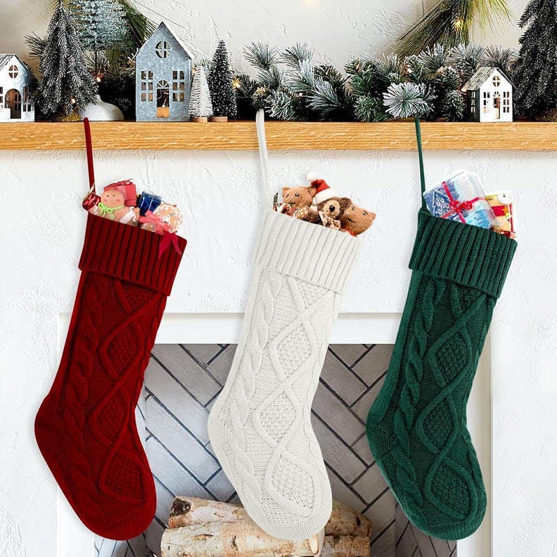 OYB Christmas Stockings，18 Inches Knitted Christmas Stockings，Large Christmas Stockings，Decorations for Family Holiday Xmas Party (Green) - Image 2